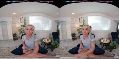 Petite blonde plays with her toys for you in VR - txxx.com